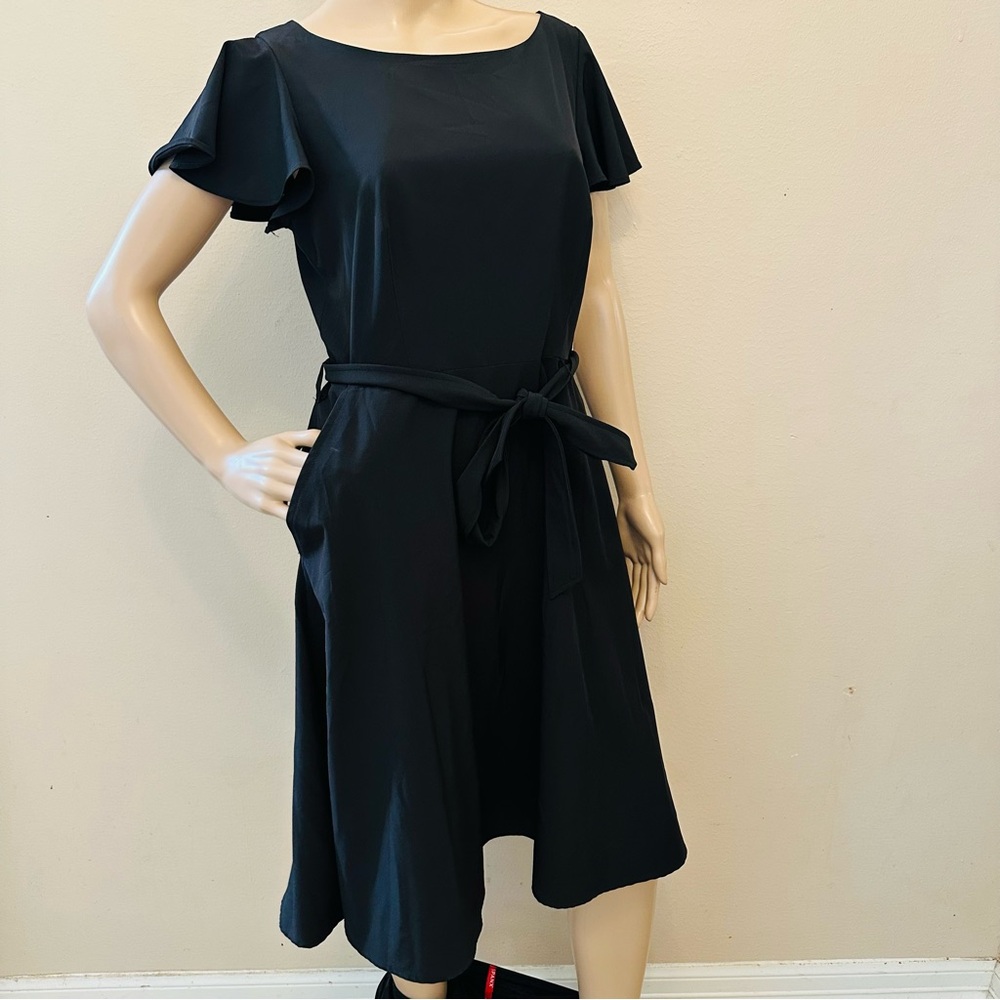 Calvin Klein Black Flutter Sleeve Midi Dress